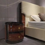 Curved Gradient Natural Wood Veneer Nightstand with Gold Clover Handles